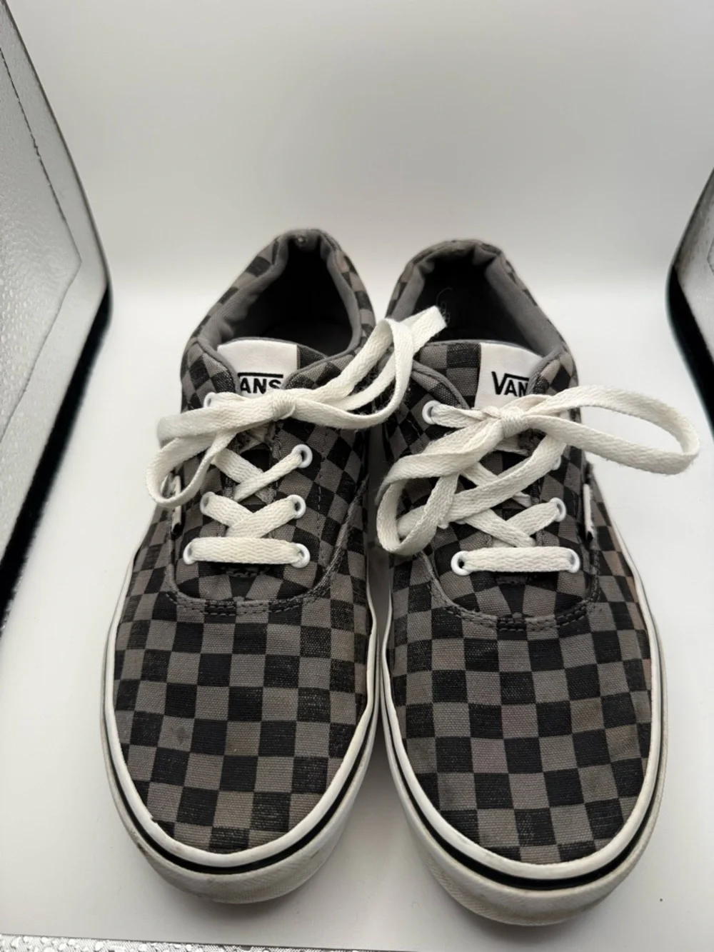 Vans Authentic Low Top Lace Ip Canvas Sneaker Checkerboard Black Grey Monochrome - Picture 2 of 9